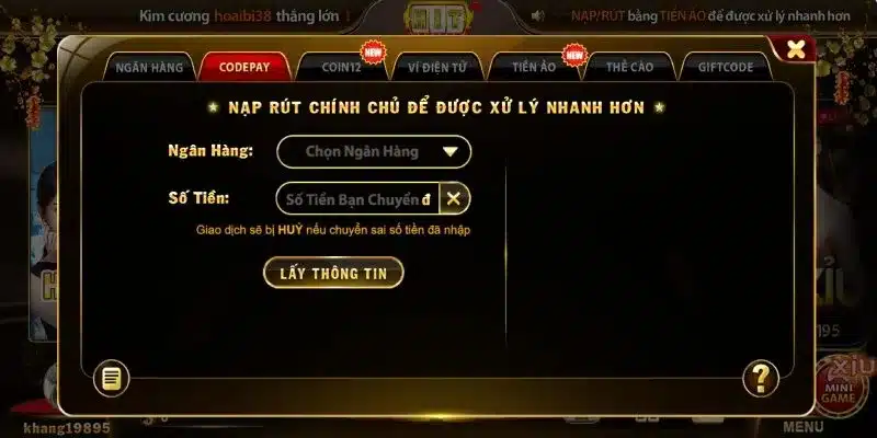 Nạp tiền Hitclub siêu tốc qua codepay