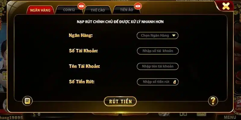 Thông tin rút tiền chính xác trước khi xác nhận